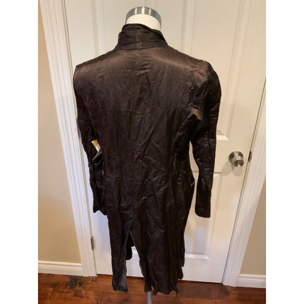 Eileen Fisher Long Brown Silky Snap Button-Up Jacket W/ Rear Vent, Size Medium - Picture 6 of 7